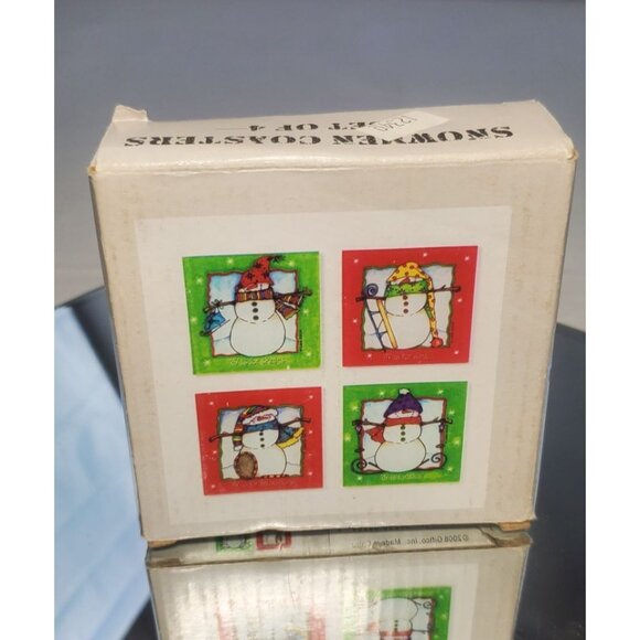 Snowmen Christmas Square Ceramic Coasters - Set of 4 - Picture 2 of 9